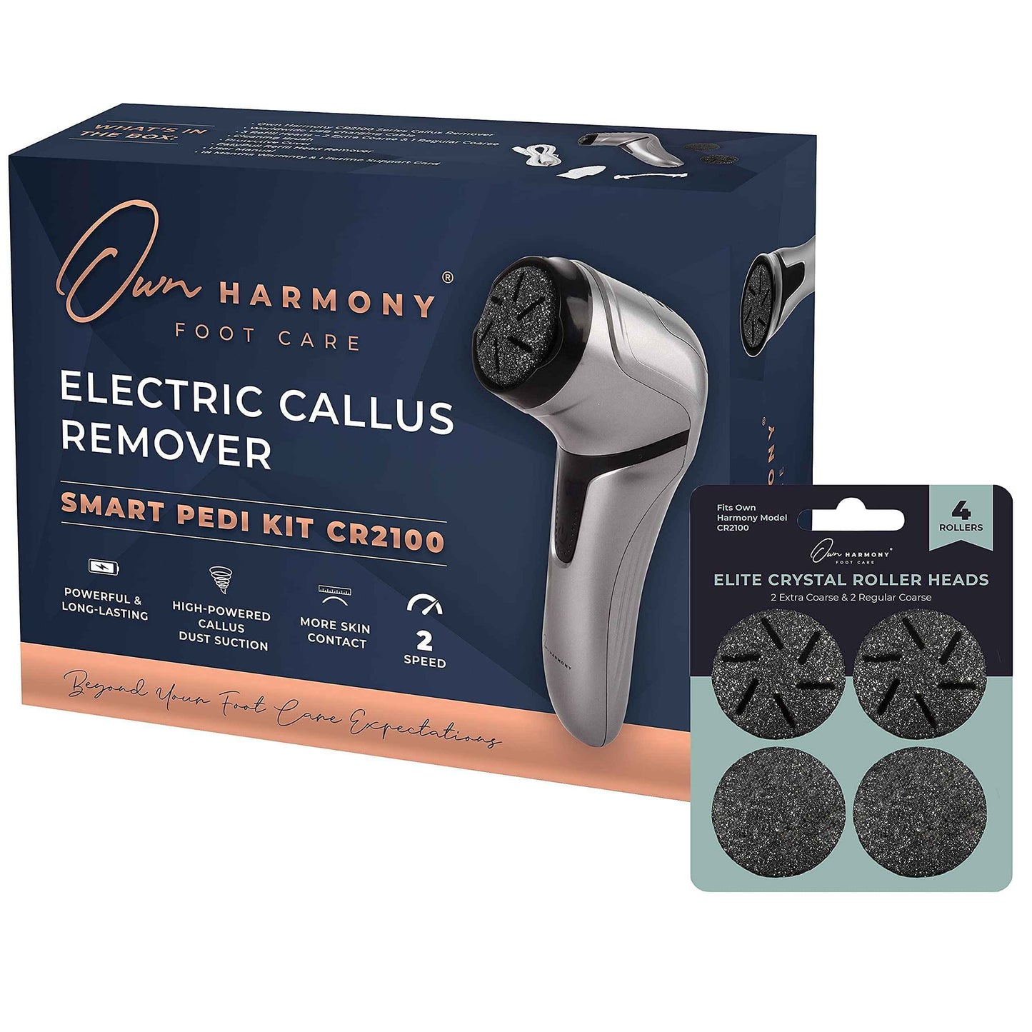 Own Harmony Electric Foot Callus Remover with Vacuum and 7 Rollers Bundle - Professional Pedicure Tools Kit for Powerful Pedi Feet Care Vac, Electronic Foot File - Best for Hard Dry Cracked Dead Skin
