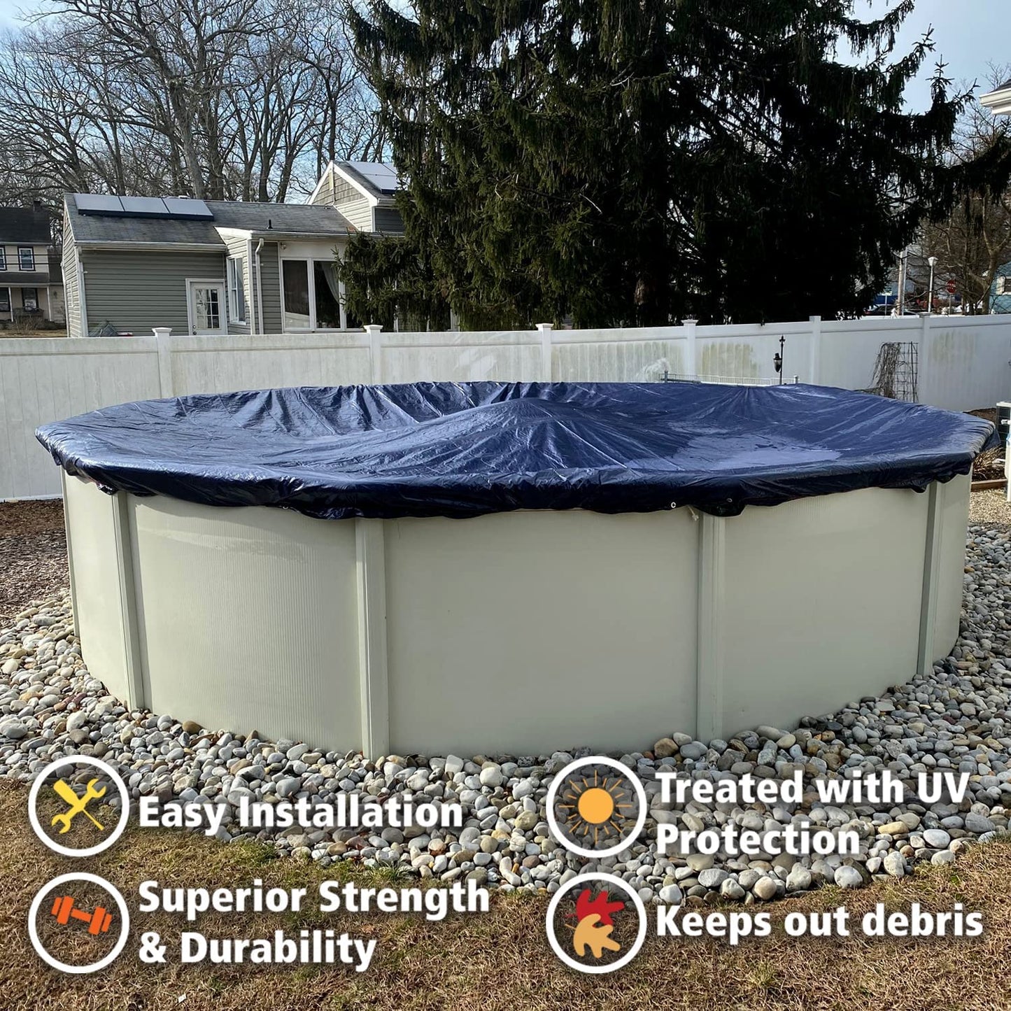 Winter Block Premium Winter Pool Cover for Above Ground Pools, 28’ Ft. Round Winter Aboveground Pool Cover, 10-Year Warranty, Includes Winch and Cable, Superior Strength & Durability, UV Protected