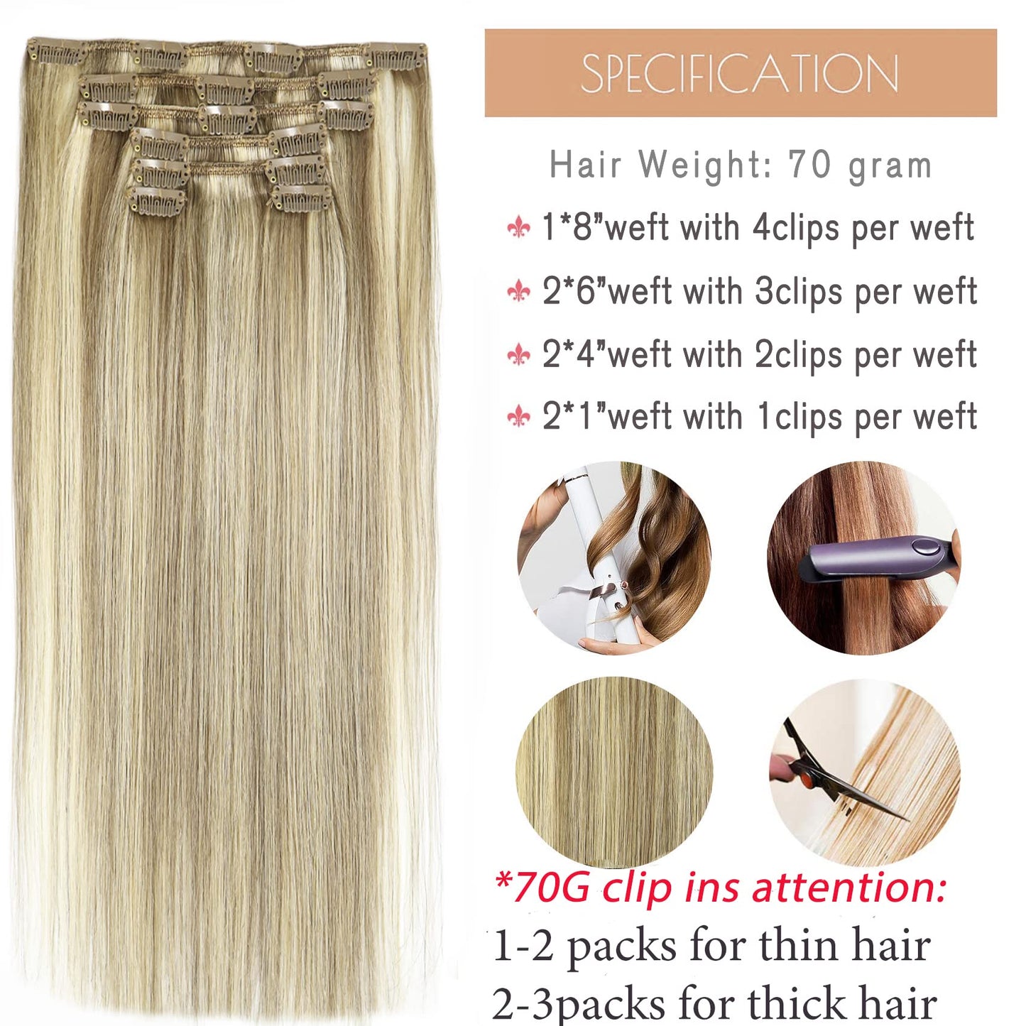 Honsoo Blonde Hair Extensions Clip In Balayage Hair Extensions Real Human Hair Mixed Bleach Blonde 15inch 70g 7pcs Real Human Hair Straight Silky Blonde For Women Natural Hair