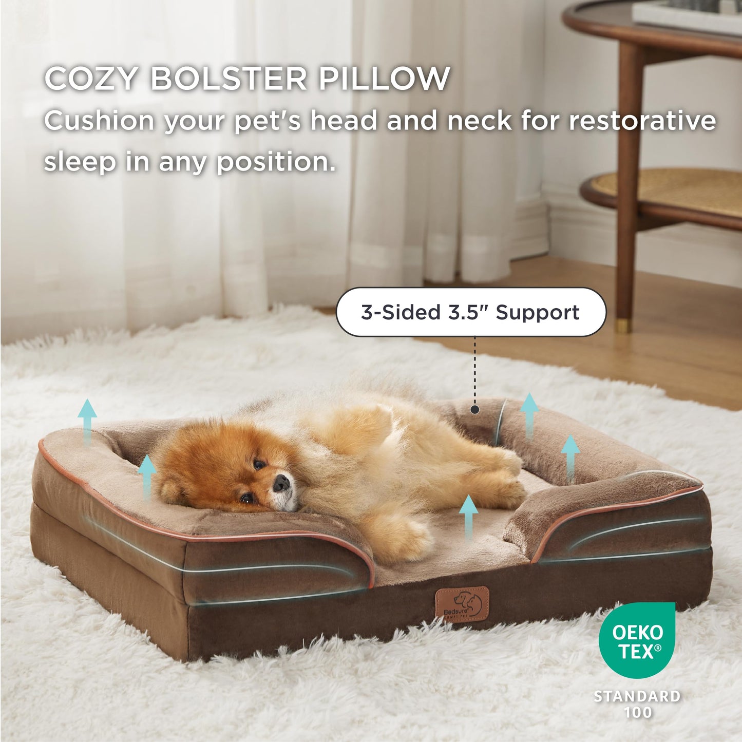 Bedsure Orthopedic Dog Bed for Small Dogs - Removable, Washable Cover and Bolster with Waterproof Lining and Nonskid Bottom