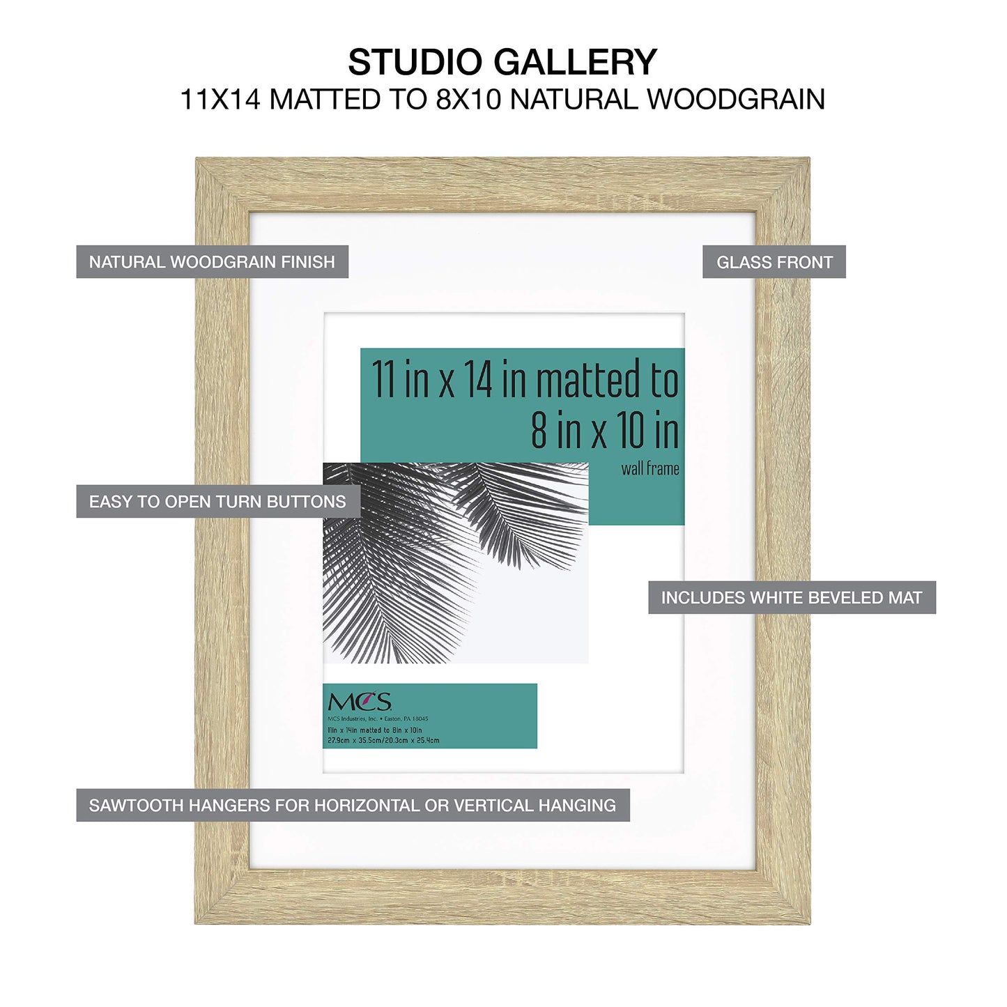 MCS Studio Gallery Set-of-7 Gallery Wall Picture Frames in Natural Woodgrain, 11x14, 8x10 & 5x7, Rectangle Photo Frames for Photos, Posters & Art Prints (7-Pack)