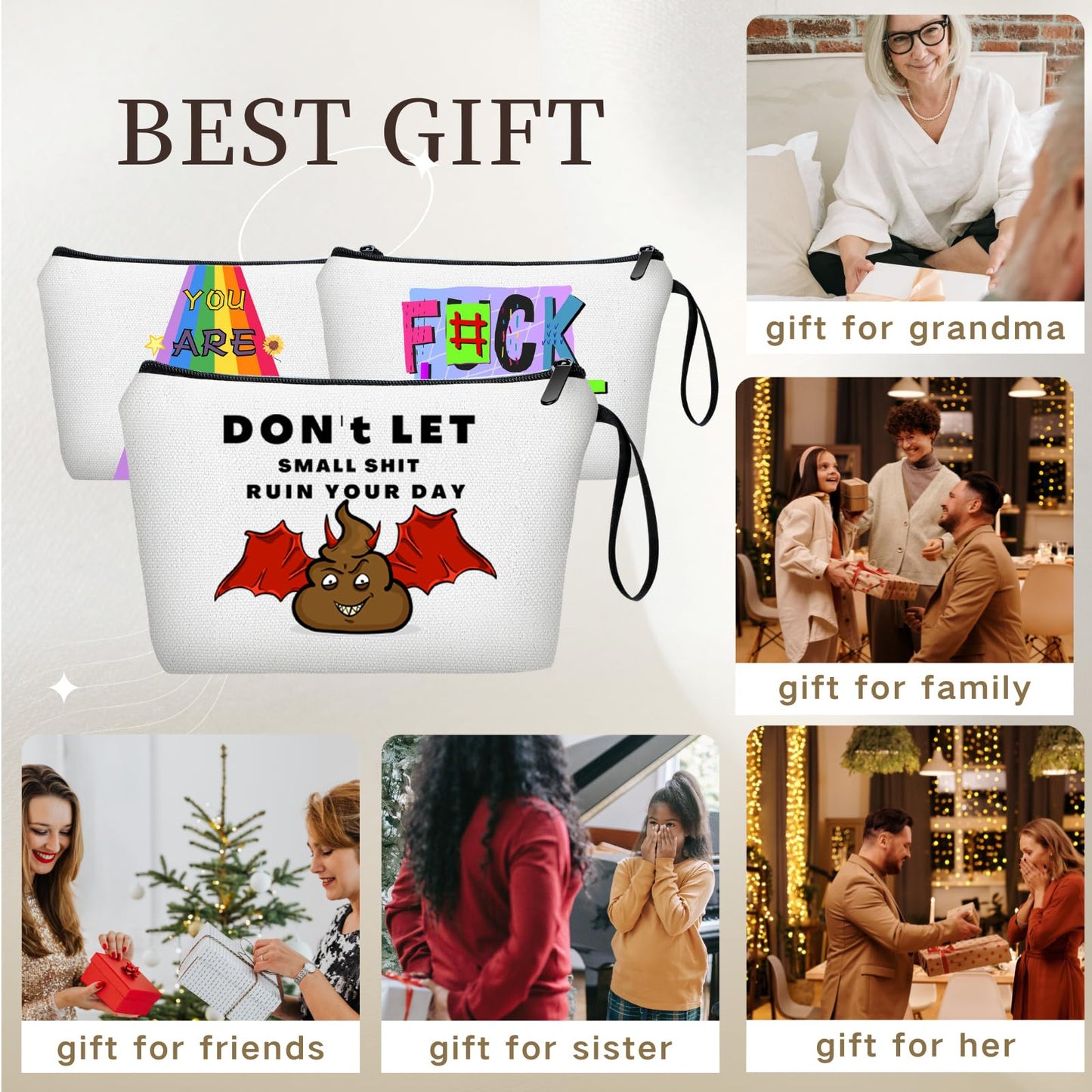 KONSOM Inspirational Gifts for Women, Adult Female Gift Idea, Friendship Gifts, Small Cosmetic Makeup Bag, Motivational Gifts, Cool Unusual Poop Gifts, Gag Gifts for Daughter, Funny Gifts