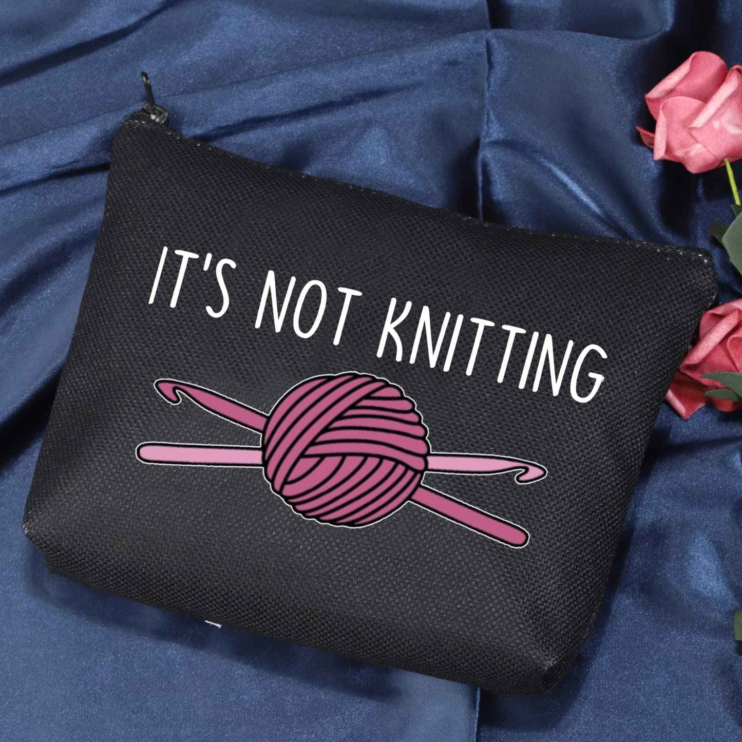 POFULL Crochet Gifts Crochet Lovers Gift It's Not Knitting Cosmetic Bag Crochet Hook Gift (Black It's Not Knitting bag)