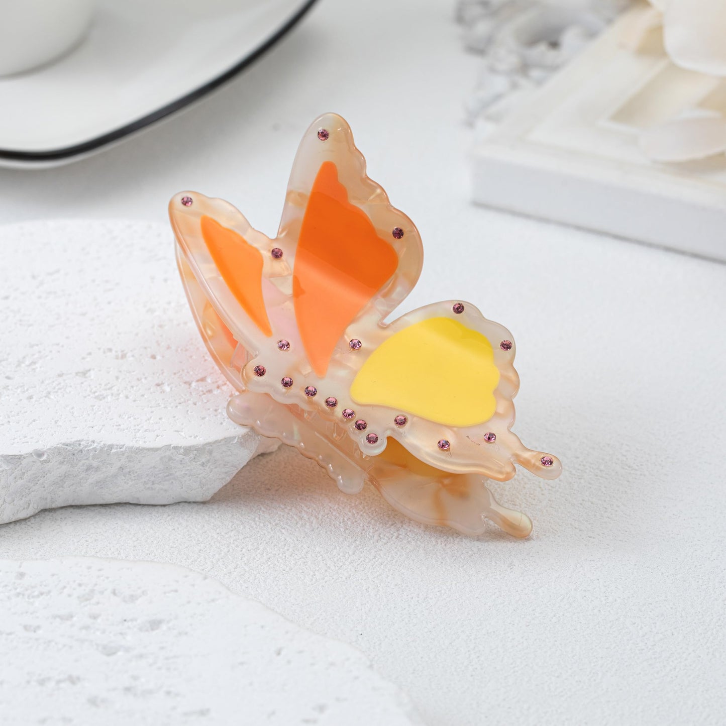 Butterfly Hair Clips Acetate Rhinestone Hair Claw Clips Jaw Clips 2.9 inch Butterfly Hair Claw Clips，Beautiful Orange Yellow Butterfly Hair Clips Hair Accessories for Women(small butterfly-orange)