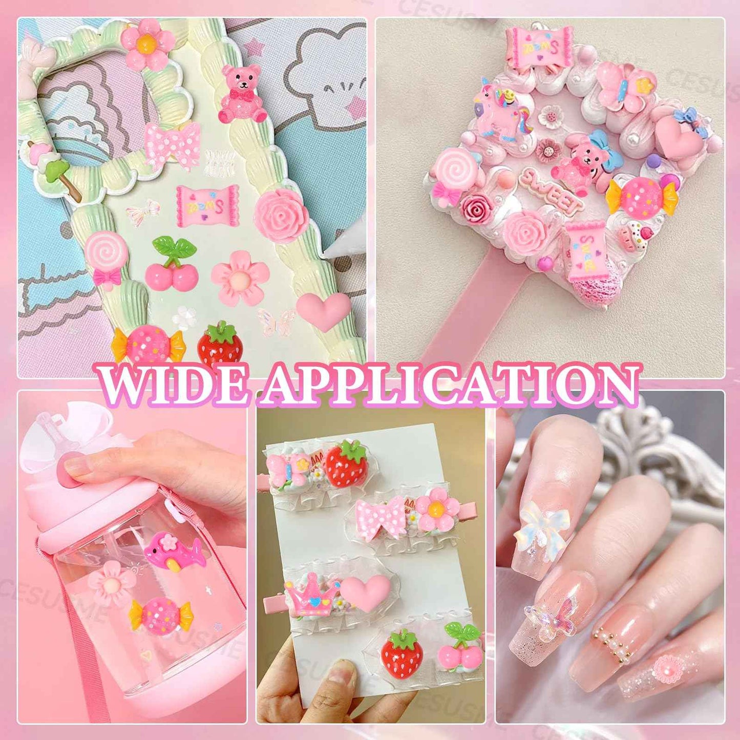 330 Pcs Junk Case Charm Kit, Bear Candy Cartoon Junk Phone Case Charm, Pink White Moon Star Pearls for Junk Cases, Flatback Resin Slime Charms for Nail Art Supplies Craft DIY