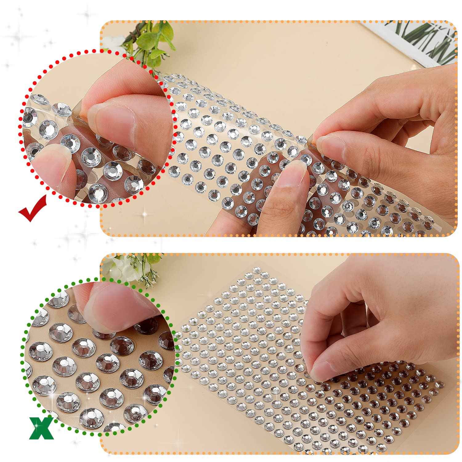 3729pcs Self Adhesive Rhinestone Stickers, Clear Rhinestone Stickers Crystal Gem Stickers 3/4/5/6mm for Makeup Stick on Face Jewels Decoration Nail Hair Crafts