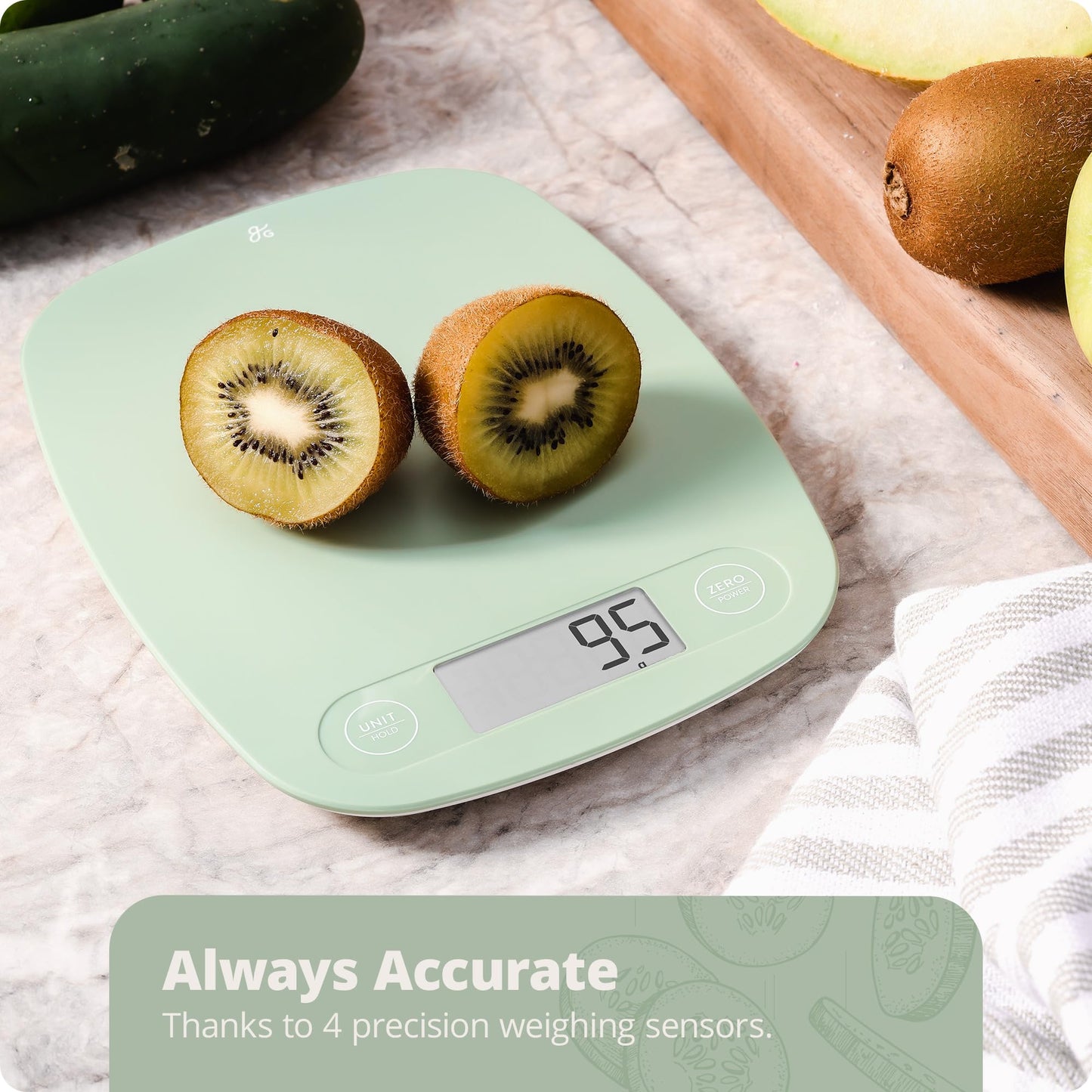 Greater Goods Digital Kitchen Scale - Cooking, Baking, Meal and Food Prep Scale, Weighs in Grams, Pounds and Ounces, Sage Green