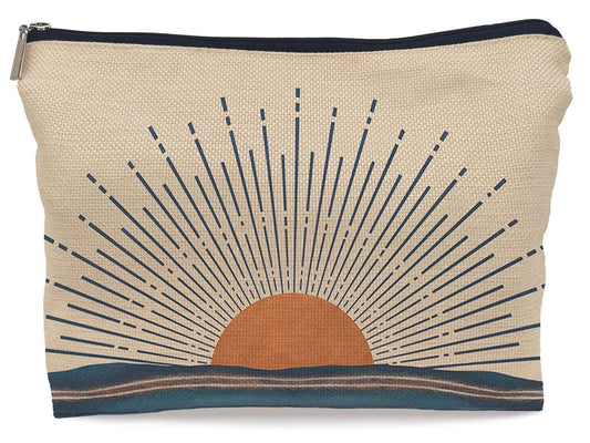 Lacosu Abstract Boho Sunburst Sunrise Sunset Ocean Landscape Makeup Bag, Mid-Century Modern Art Cosmetic Bag for Women Girls, Travel Makeup Bag, Gift for Boho Lovers Teen Girls