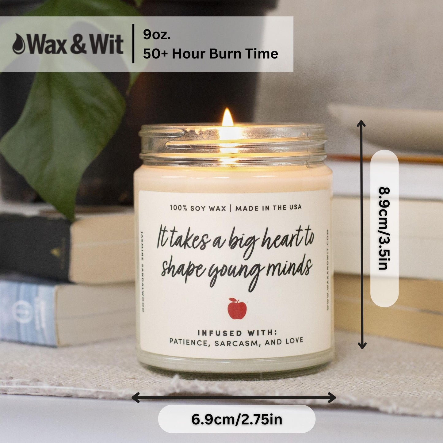 WAX & WIT Teacher Gifts for Women, Teacher Candle, Jasmine Sandalwood Scented Candle, Teacher Appreciation Gifts, Cool Gifts for Teachers, Best Teacher Gifts for Women, White Candle - 9oz