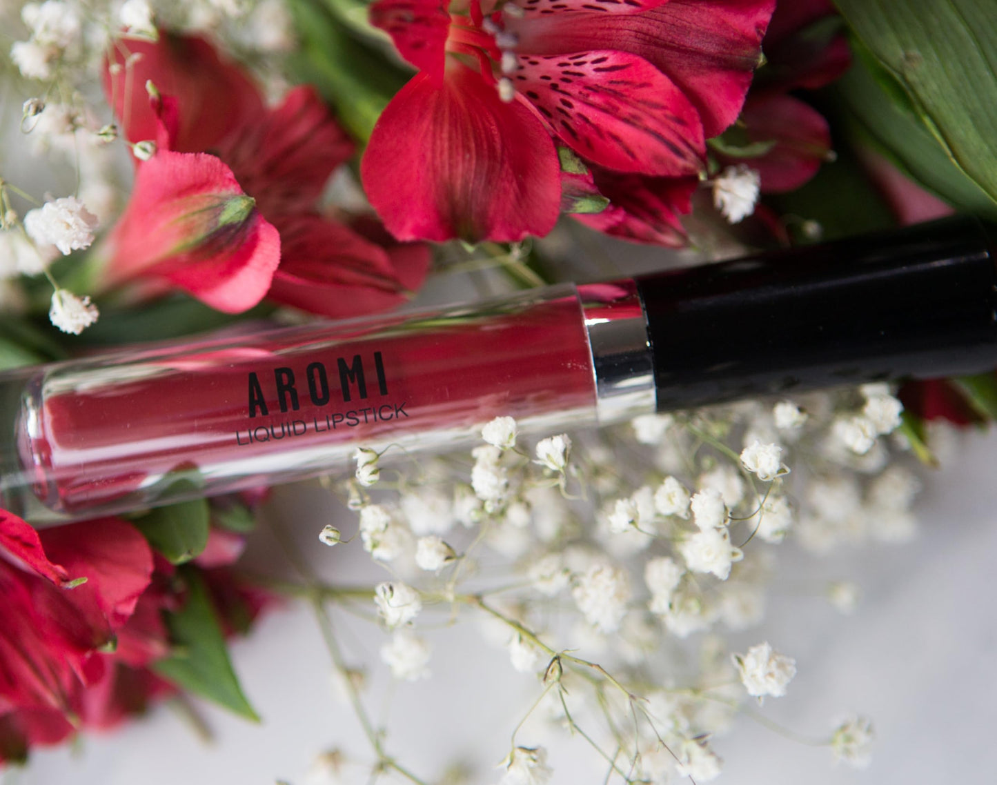 Aromi Matte Liquid Lipstick | Long-lasting, Dark Red, Maroon Lip Color with Blue Undertones, Smudge Proof, Waterproof, Vegan Makeup (Power Red)