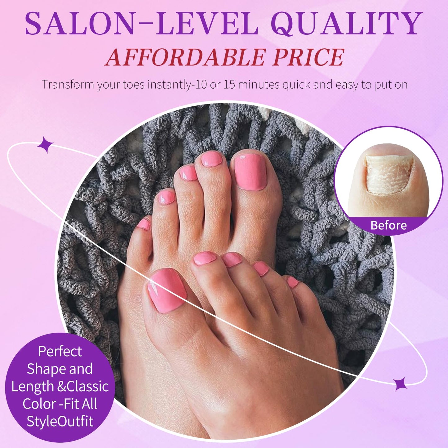 Lifextol 240pc Press on Toenails for Women Toe Press on Nails Short Fake Toe Nails Press ons with Glue&Adhesive Tabs, Acrylic Toe Nail Tips False Toenail Press ons Artificial Fake Toenails-Pink