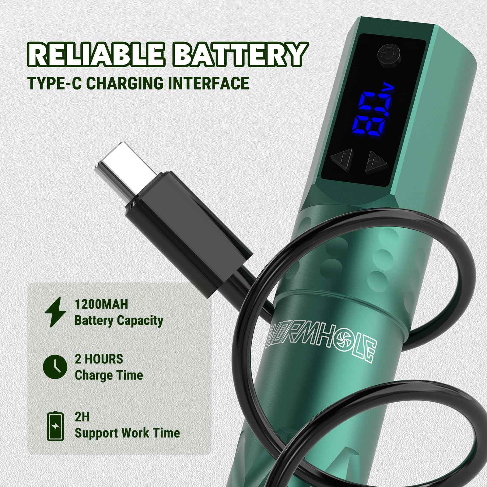 Wormhole Tattoo Gun Wireless Tattoo Kit, Aluminum Alloy Tattoo Machine with LED Display, 1200mAh Battery Dot Work & Jumpstart Mode – Professional Tattoo Gun Kit for Artists with Ink, Needles