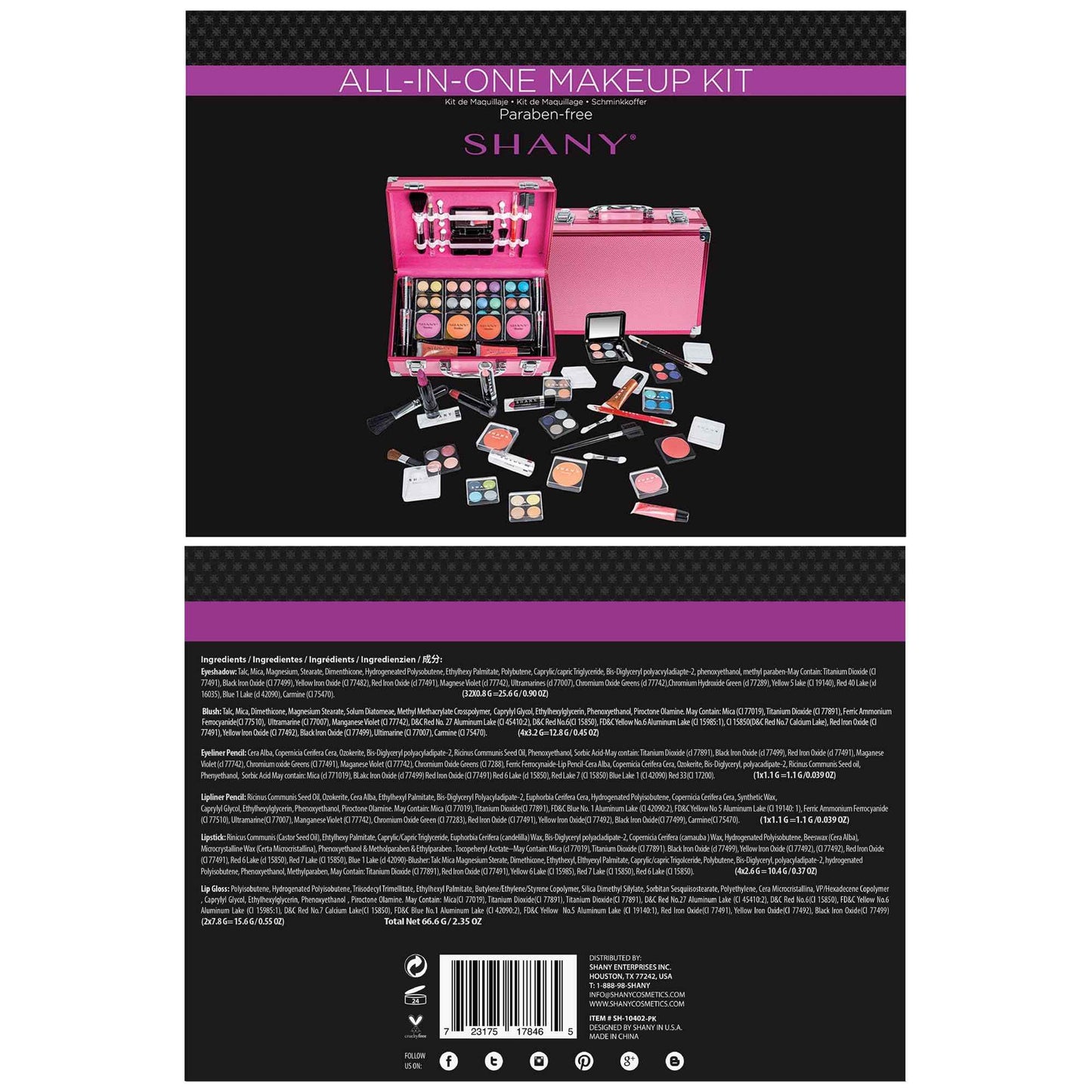 SHANY Carry All Make up Train Case with Pro Makeup Set, Beauty Brushes, Lipsticks, Eye Shadows, Blushes, Powders, and more - Reusable Cosmetics Storage Organizer - Premium Gift Packaging - Pink