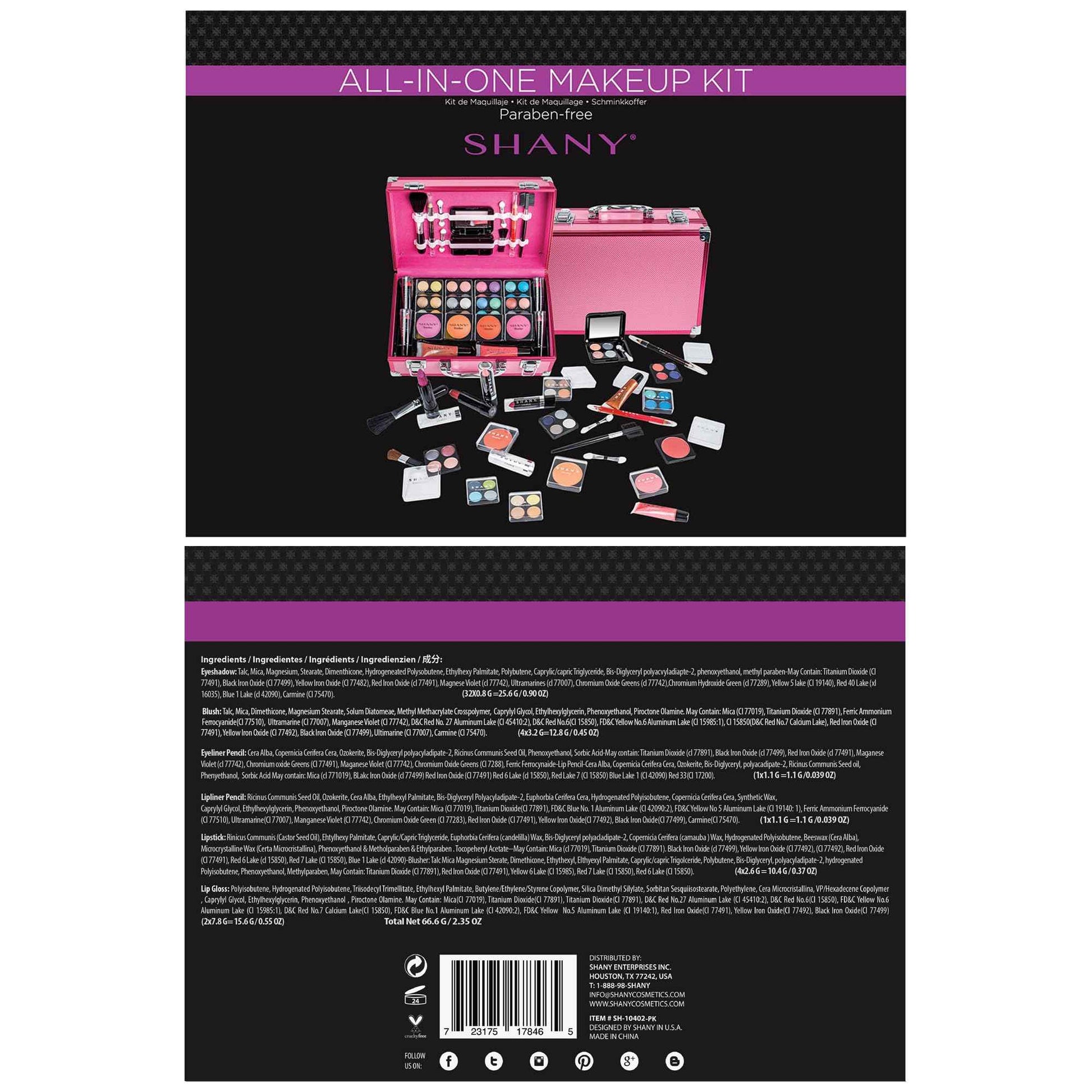 SHANY Carry All Make up Train Case with Pro Makeup Set, Beauty Brushes, Lipsticks, Eye Shadows, Blushes, Powders, and more - Reusable Cosmetics Storage Organizer - Premium Gift Packaging - Pink