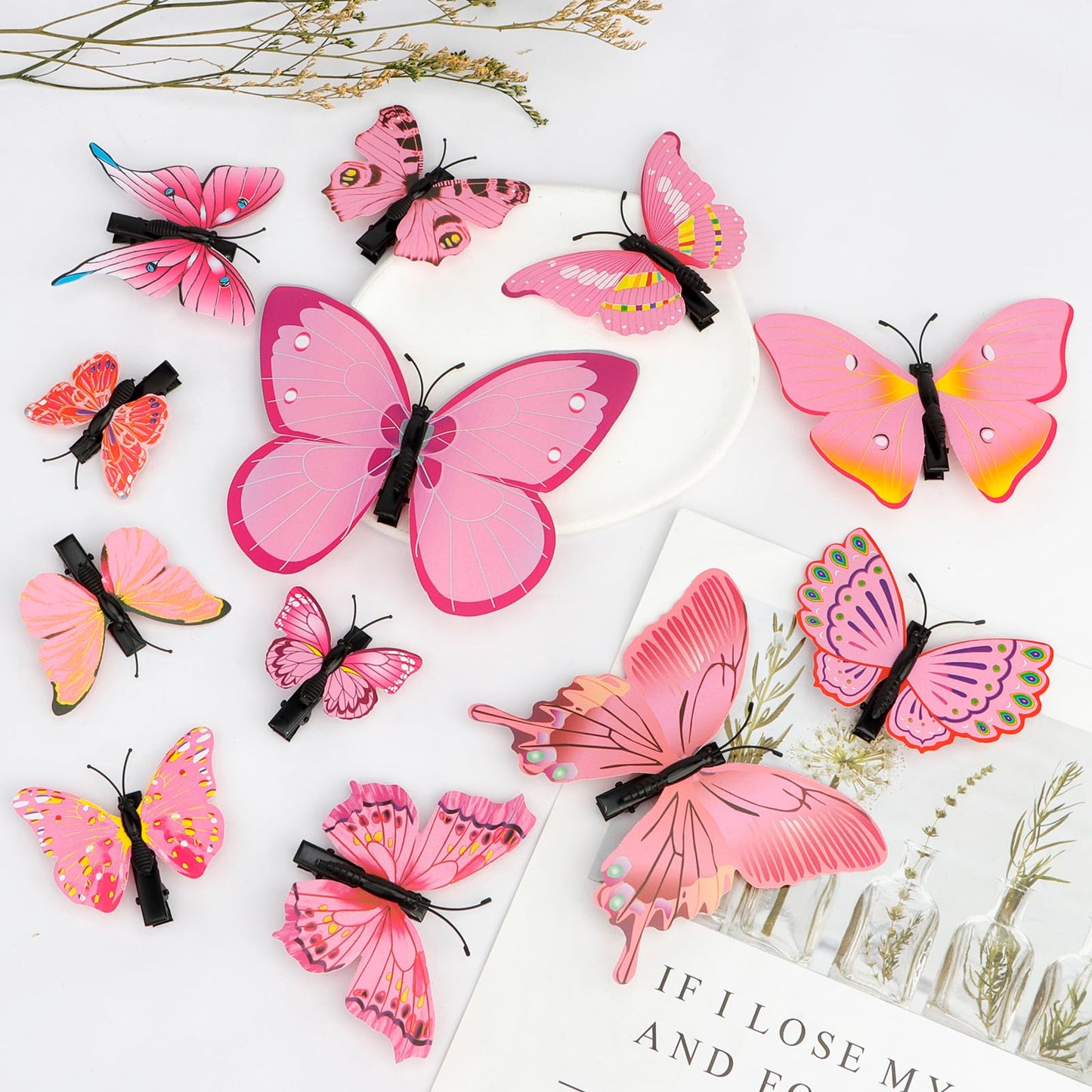 COCIDE Butterfly Headpieces: Hair Clips, Headbands, Flower Crown, Fascinator, and Antenna Hair Band for Women, Girls, and Halloween Cosplay (Pink)