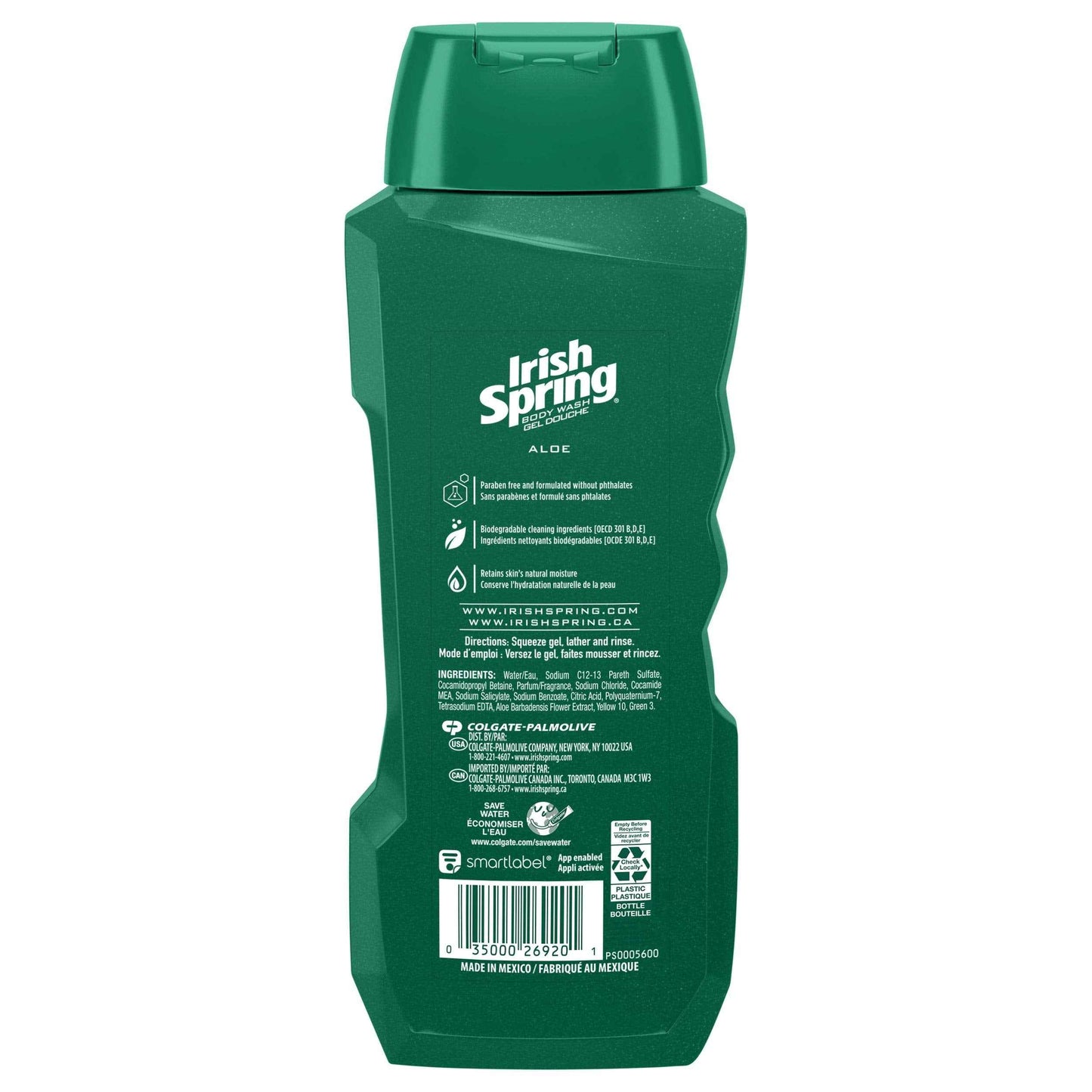 Irish Spring Men's Body Wash Shower Gel, Aloe Vera - 20 fluid ounce (Pack of 6)