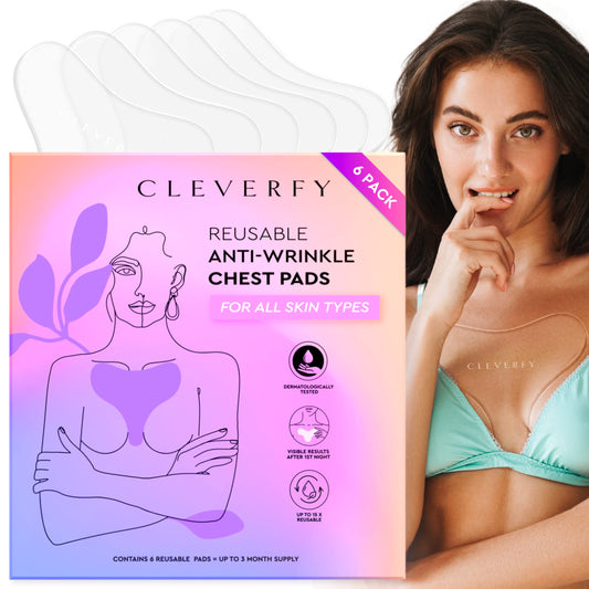 CLEVERFY Silicone Chest Wrinkle Pads (6 Pack T-shape) - Decollete Anti Wrinkle Chest Pads - Silicone Patches for Wrinkles - Anti Wrinkle Patches - Reusable Silicone Pads for Chest Wrinkle Prevention