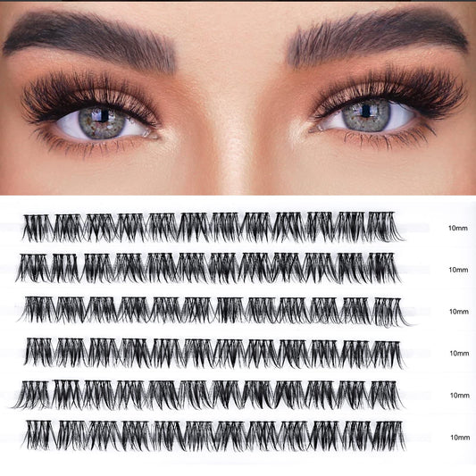 LANKIZ Lash Clusters, D Curl Individual Lashes, 72pcs DIY Lash Extensions Superfine Band, 10mm Soft & Natural Cluster Eyelashes, DIY Eyelash Extension at Home