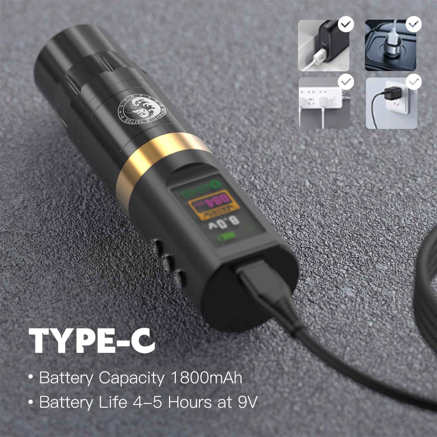 Wormhole Tattoo 58Pcs Complete Tattoo Gun Kit - Aluminum Alloy LED Smart Tattoo Pen Wireless Tattoo Machine with 1800mAh Battery for Tattoo Beginners - Black WTK313