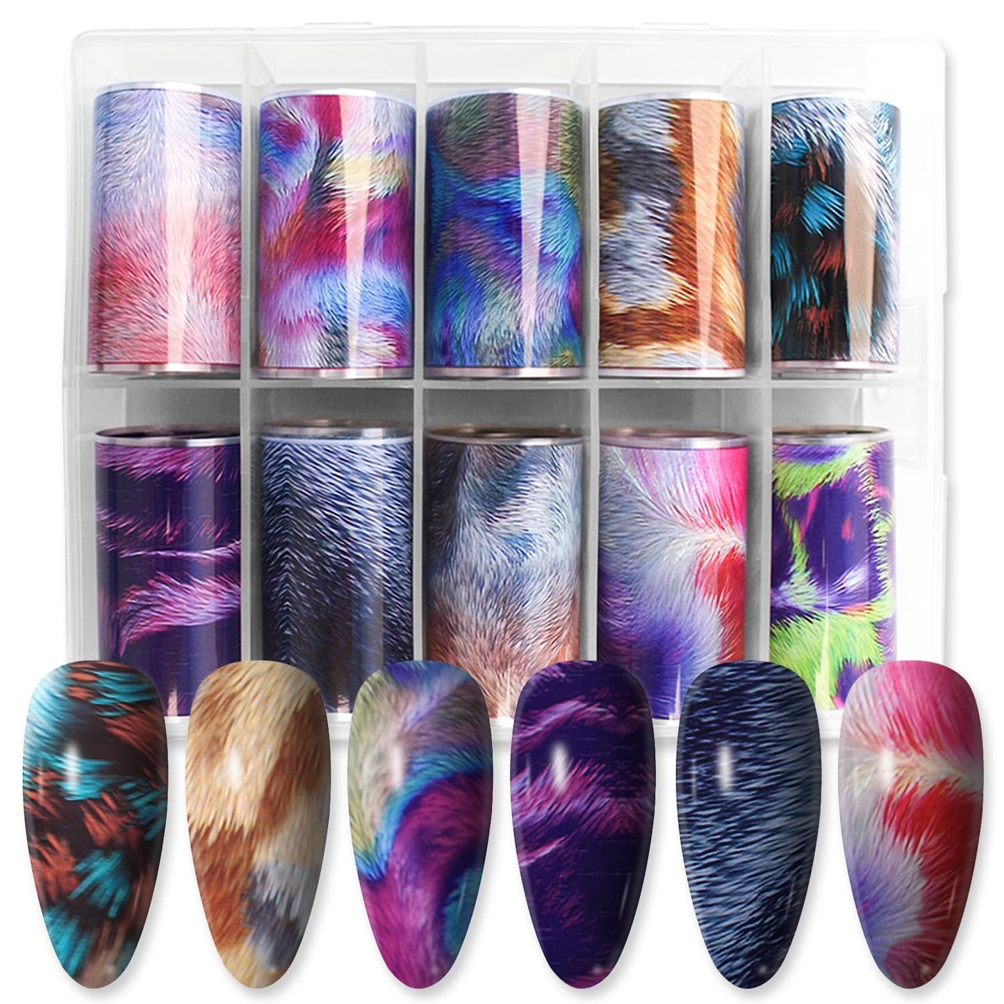 DANNEASY 10 Roll Iridescent Nail Foil Transfer Holographic Nail Foils Sheets Abstract Nail Stickers Decals Starry Sky Nail Art Foil Graffiti Nails Design 3D Nail Decoration