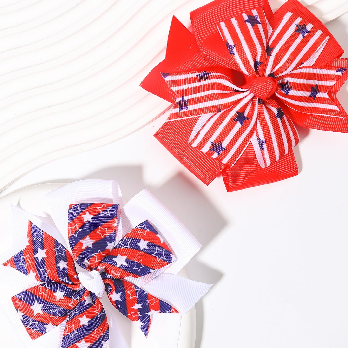 4th of July American Flag Alligator Grosgrain Ribbon Star Patriotic Hair Accessories - Red White Bows, Clips, Pins & Barrettes for Women, Girls, Holiday & Memorial Day (2PCS)