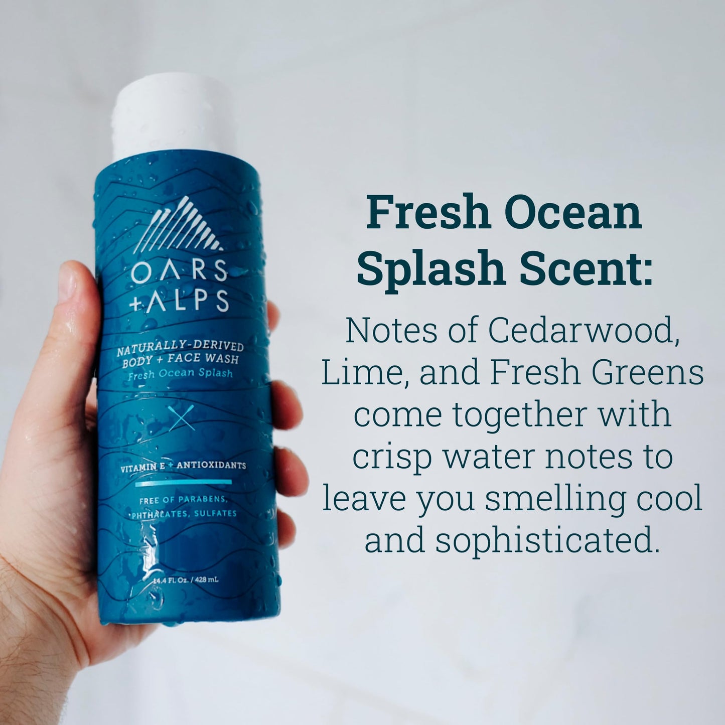 Oars + Alps Men's Moisturizing Body and Face Wash, Skin Care Infused with Vitamin E and Antioxidants, Sulfate Free, Fresh Ocean Splash, 1 Pack