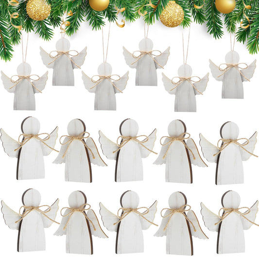 Christmas Wooden Angel Ornaments Farmhouse Christmas Ornaments Xmas Angels Rustic Christmas Decorations White Christmas Ornaments for Christmas Tree Home Decoration (16)