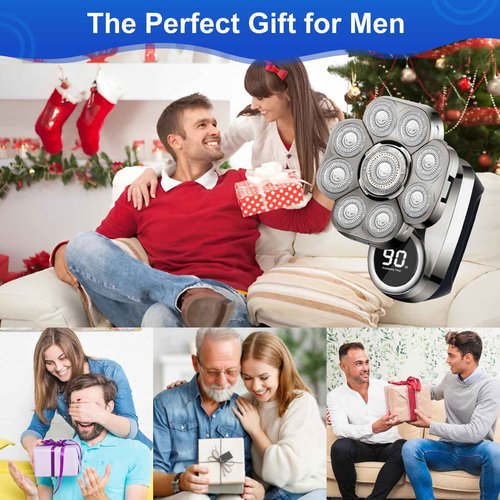 9D Head Shavers for Bald Men, Electric Shaver for Men,6 in 1 Mens Grooming Kit with Nose Hair Trimmer, Beard Trimmer,Waterproof Wet/Dry Rotary Shaver,Gift for Father, Husband, Boyfriend