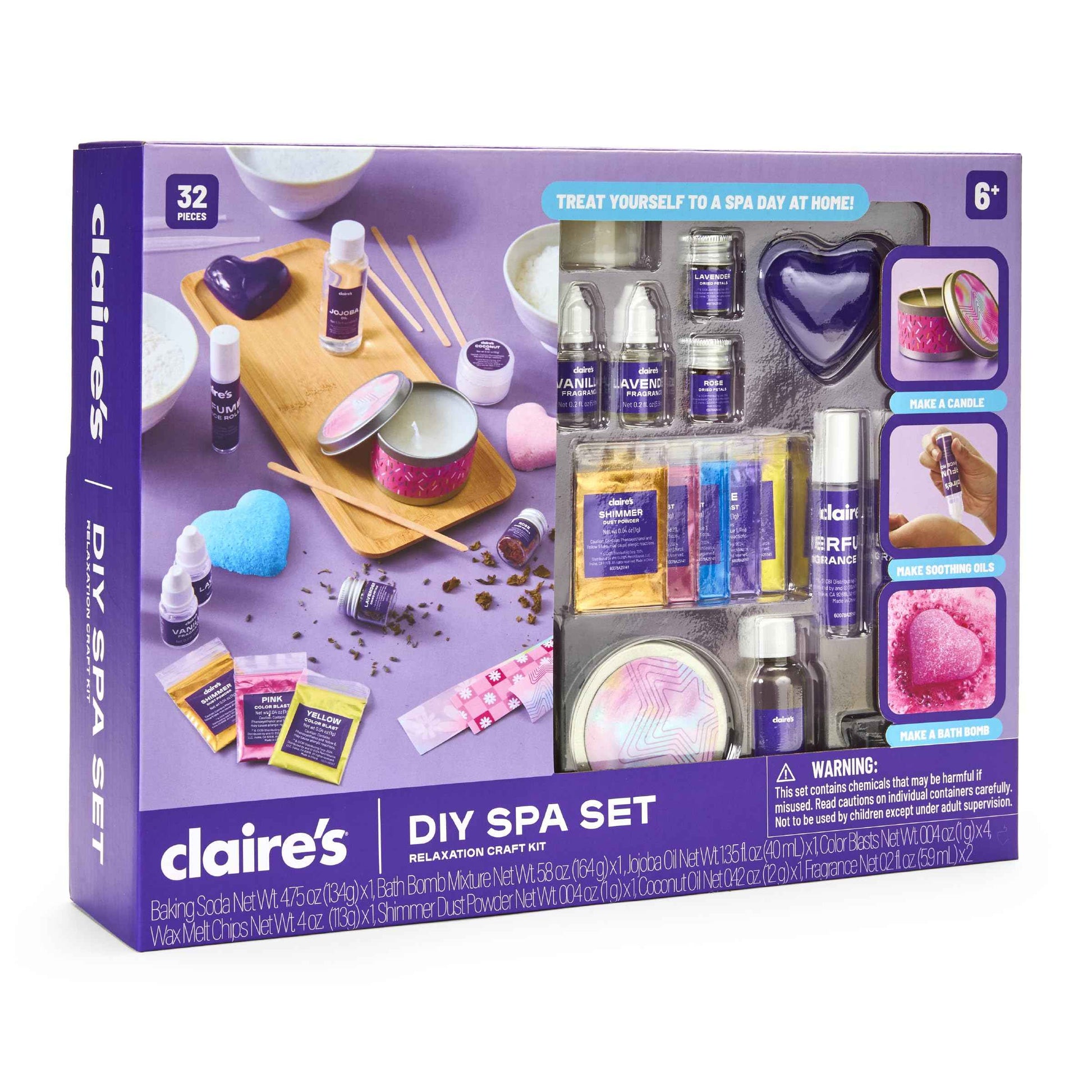 Claire's DIY Bath Bomb & Scented Candle Making Set, 32-Piece Spa Craft Kit, Make Your Own Soothing Oils & Perfume Fragrance, Kids Toys, Science Beauty Project Activity, Arts & Crafts Gift for Ages 6+