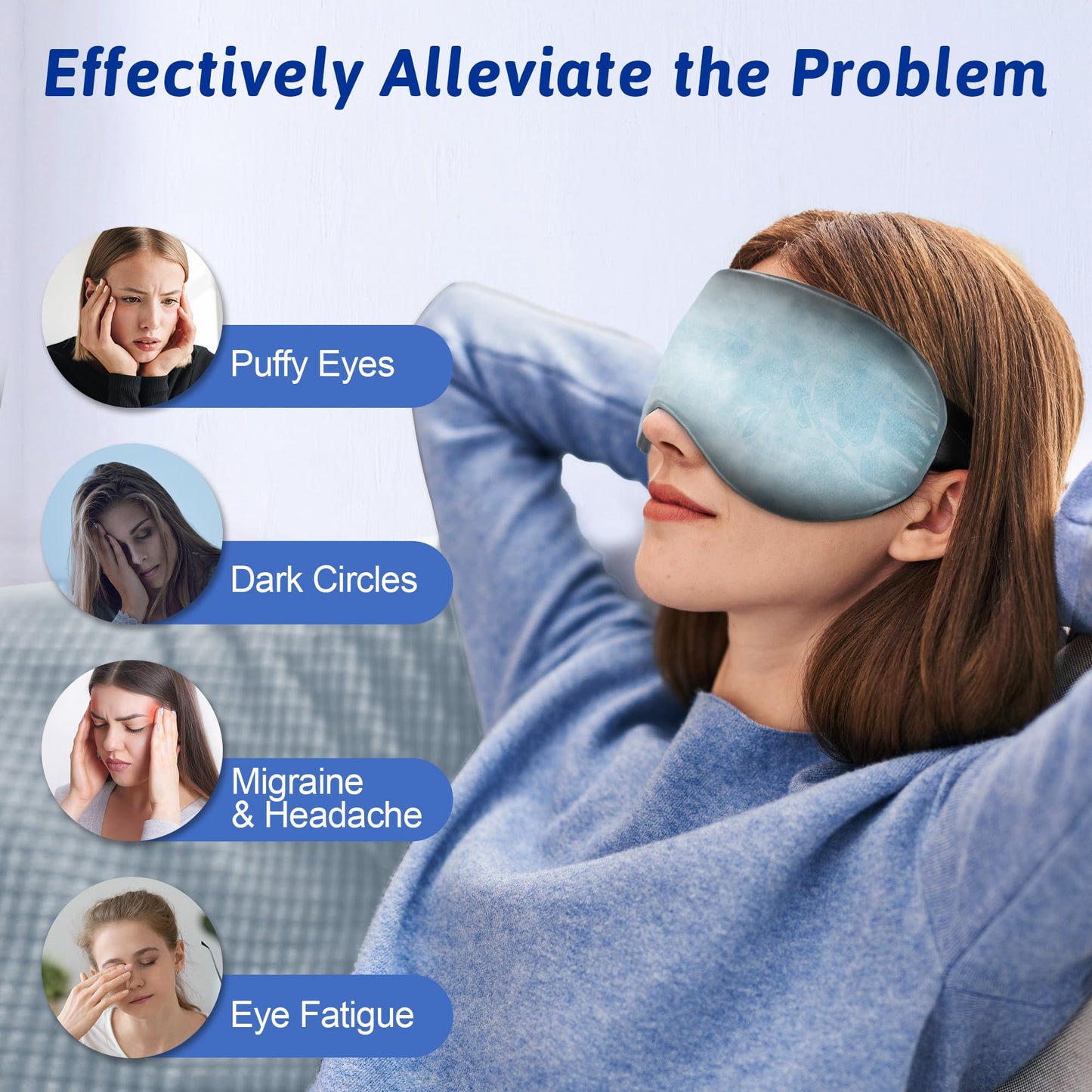 Cooling Eye Mask, Cold Eye Masks for Dark Circles, Puffiness, Headache, Migraines Weighted Gel Eye Mask Eye Ice Pack Reusable Cold Eye Compress (Blue)