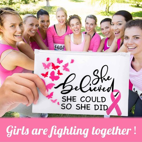 100 Pieces Breast Cancer Awareness Items Makeup Bags Bulk Pink Ribbon Zippered Cosmetic Pouch Breast Cancer Survivor Gifts for Women EVA Waterproof Toiletry Bag for Charity Recognition Public Event