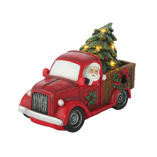 TZSSP Lighted Xmas Truck Decorations Santa in Car Tree and Vintage Truck - Tabletop Decor and Christmas Tree Lights Red Pick Up Truck Figurine