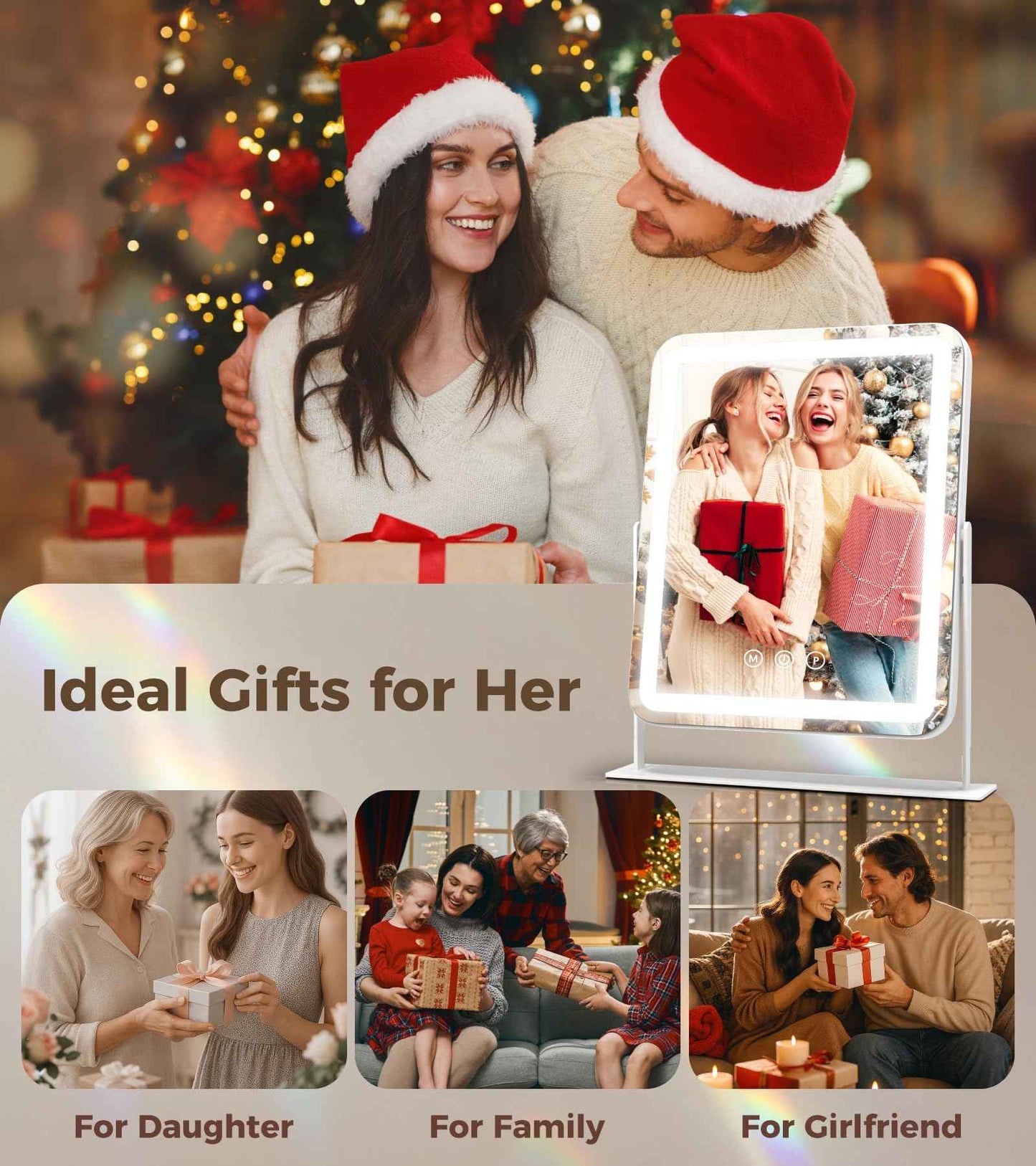 Saliwa Vanity Mirror with Lights, Lighted Makeup Mirror with 3 Modes, 10X Magnification Mirror, Stepless Brightness, 360° Rotation, Christmas & Valentine’s Gifts for Women, Daughter, Mom, Her