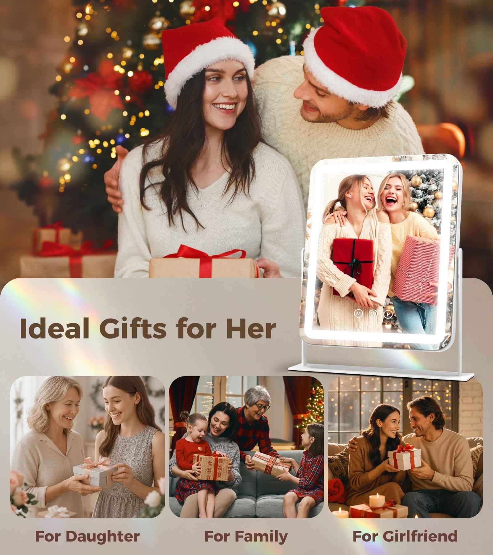 Saliwa Vanity Mirror with Lights, Lighted Makeup Mirror with 3 Modes, 10X Magnification Mirror, Stepless Brightness, 360° Rotation, Christmas & Valentine’s Gifts for Women, Daughter, Mom, Her