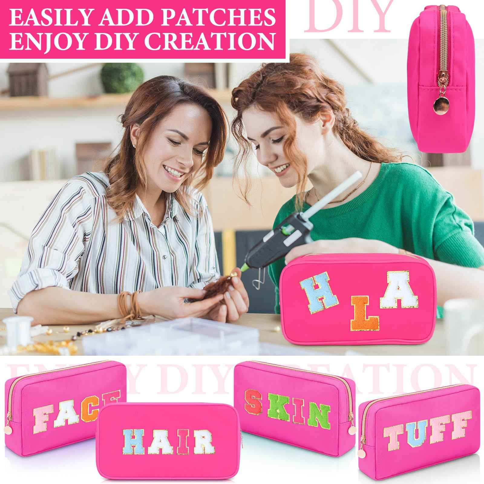 Hushee 4 Pcs Nylon Makeup Bag Preppy Zipper Pouch Waterproof Nylon Toiletry Storage Bag for Women(Small,Hot Pink)