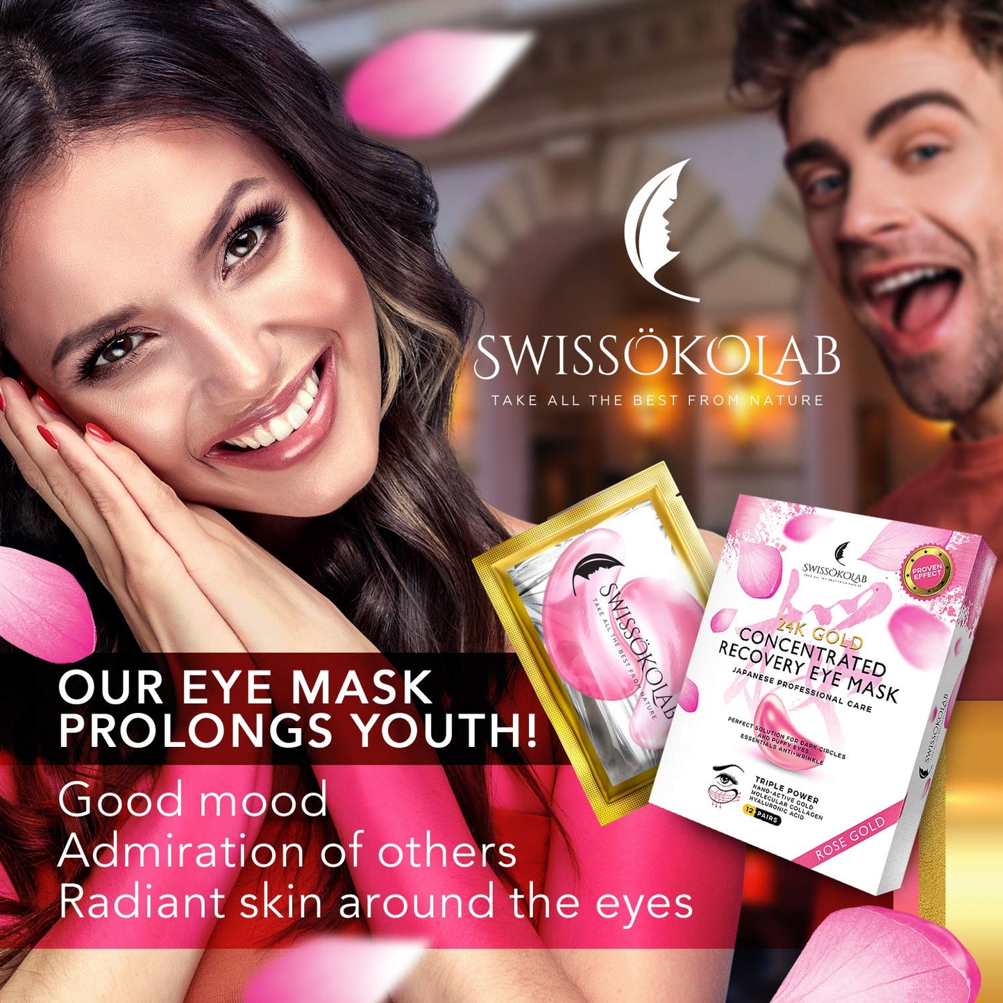 SWISSÖKOLAB Under Eye Patches For Puffy Eyes 24k Gold Eye Mask Dark Circles And Puffiness Collagen Eye Gel Pads Moisturizing & Reducing Wrinkles Anti-Aging Hyaluronic Acid (Japanese Series)