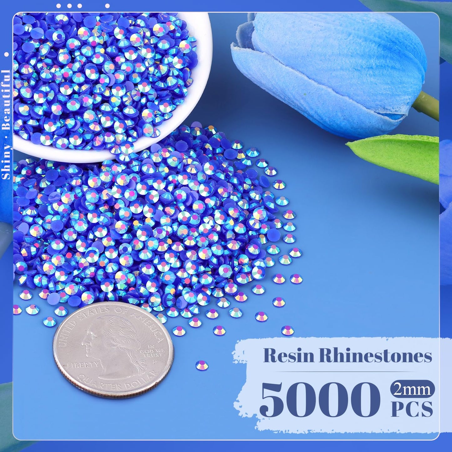 5000PCS 2mm Resin Jelly Rhinestones in Bulk (Dark Blue AB), Bedazzling Flatback Crystals Rhinestones for Crafting DIY Nail Decoration, Gems Diomand Charms for Tumbler Shoes Clothing Fabric