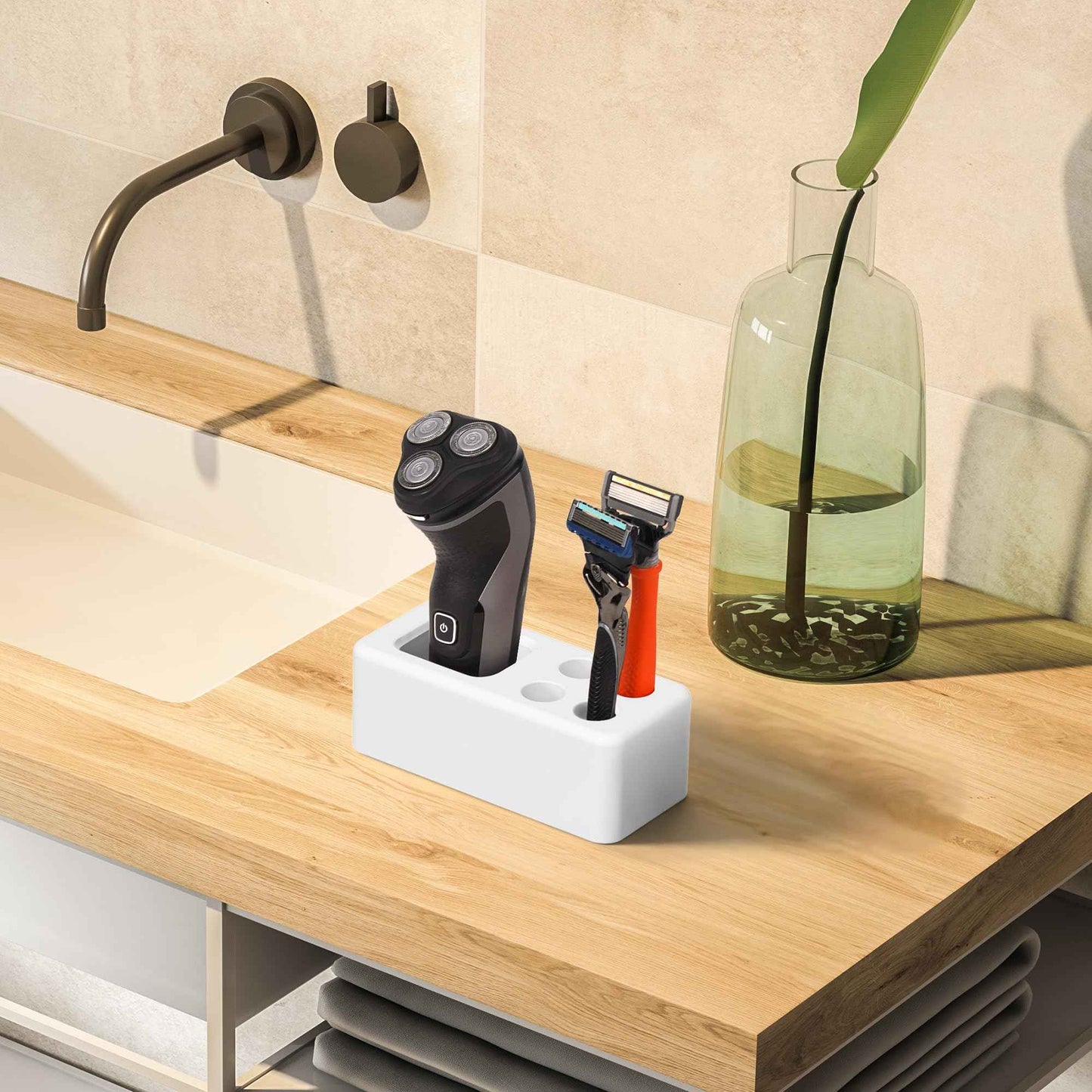 Linkidea Diatomaceous Earth Safety Razor Holder, Quick-Drying Stand Compatible with Vikings Blade Chieftain, Merkur 34C HD, 38C, Shaving Revolution (White)