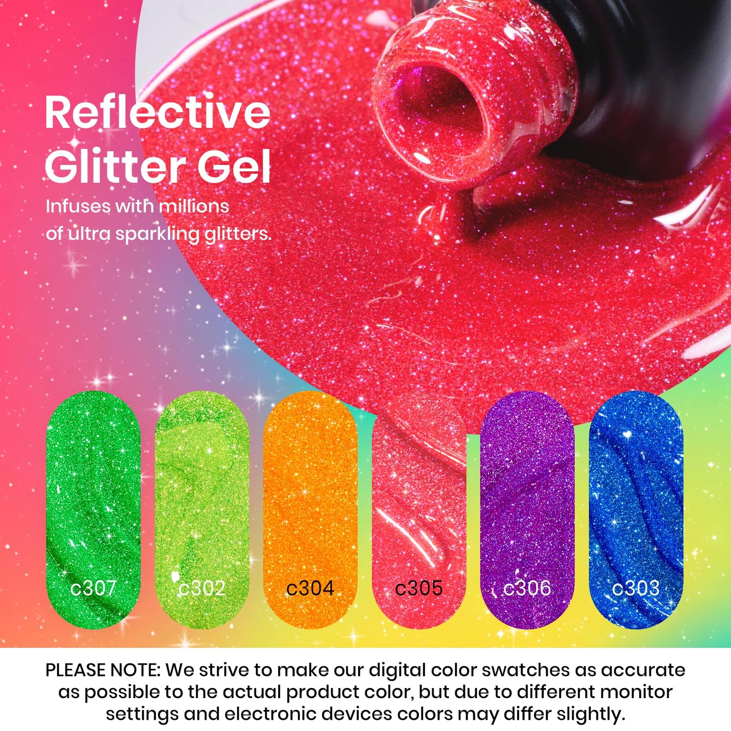 Beetles Reflective Glitter Neon Gel Polish Set Summer 6 Colors Gel Nail Polish Set Nails Gel Blue Hot Pink Purple Soak Off Uv Led Gel Nail Polish Kit Nail Gift for Her