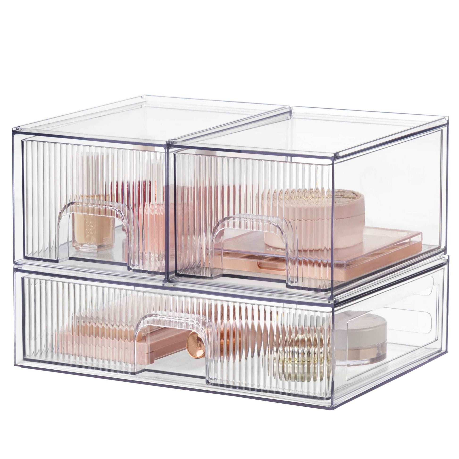 HBlife Stackable Clear Acrylic Storage Drawer Organizer - Set of 3 Makeup and Bathroom Storage Bins - Versatile for Vanity, Undersink, Kitchen, and Office Organization