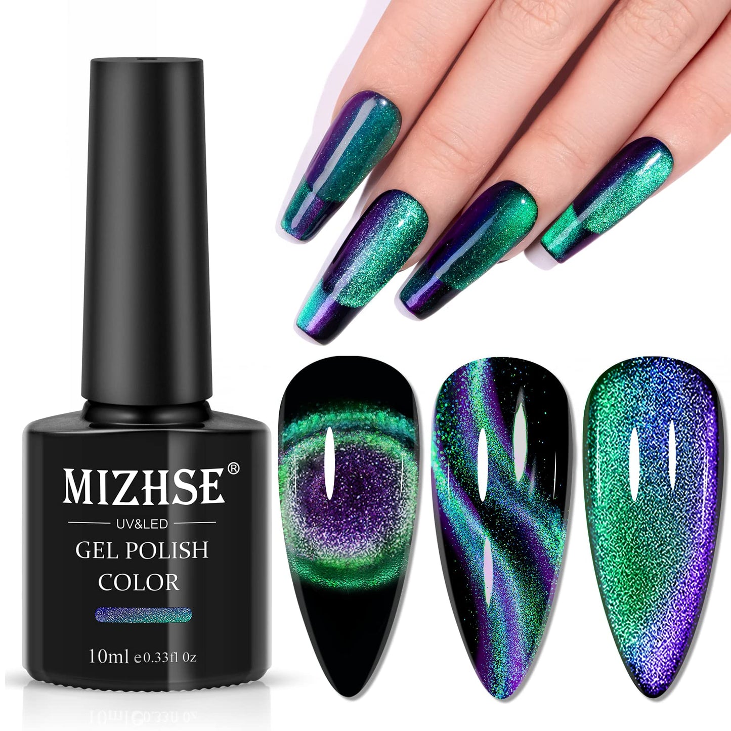 MIZHSE 9D Cat Eye Gel Nail Polish Magnetic Cat Eye Gel Nail Polish Magnetic Gel Nail Polish with Chameleon Magic Effect 10ml with 1 Magnet