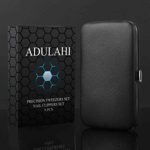 ADULAHI 9PCS Professional Tweezers Set and Nail Clippers for Men and Women, Stainless Steel Tweezers No Gaps with Leather Travel Case