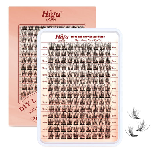 Higu clace Cluster Lashes 140Pcs, 3D Multiple Layers Eyelash Clusters 18mm, Fluffy Lash Clusters D Curl, Curled and Lightweight DIY Lash Extension Large Tray (3D Curled 18mm)