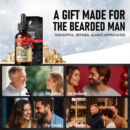 aokur Biotin Beard Growth Oil for Men - Vitamin B5 & Castor Oil Formula, Promote Thicker Fuller Beard, Daily Care, Styling & Taming, Hydrating, Lightweight Non-Greasy, Vanilla 2oz Gift for Him