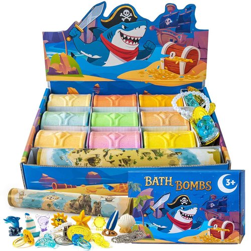 Bath Bombs for Kids with Surprise Inside, 9 Pack Kids Bath Bombs with Treasure Chest Toys Gift Set, Fizzy Bath Salt Balls, Perfect Birthday, Halloween, Or Holiday Gift for Boys and Girls