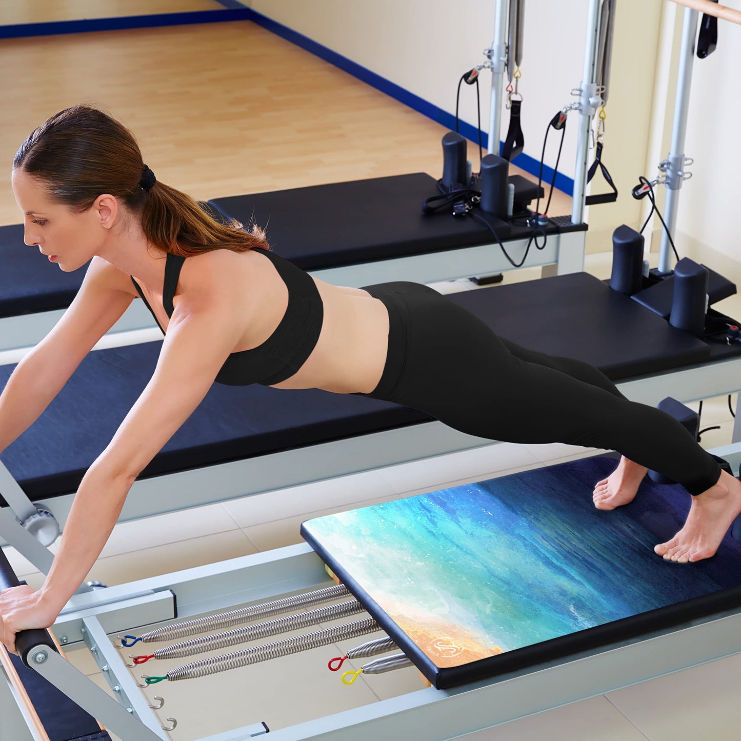 Pilates Reformer MatPilates Reformer Machine TowelExercise MatFitness Gym MatMini Travel Yoga Mat Black Rubber BackingLight WeightNon SlipPortable Mat With A Carry BagPilates Socks Optional