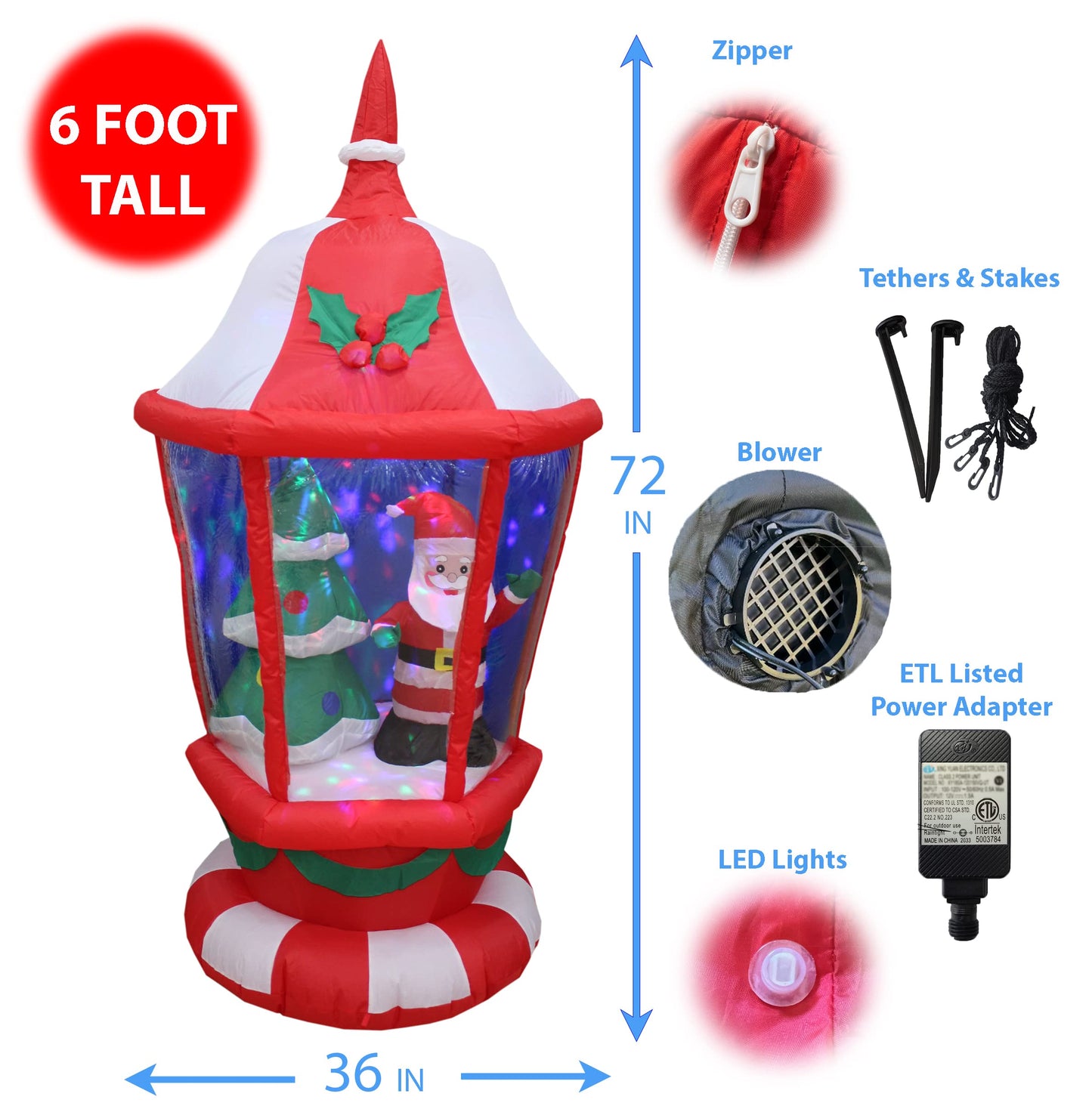 6 Foot Tall Lighted Christmas Inflatable Lantern with Santa and Tree LEDs Yard Decoration