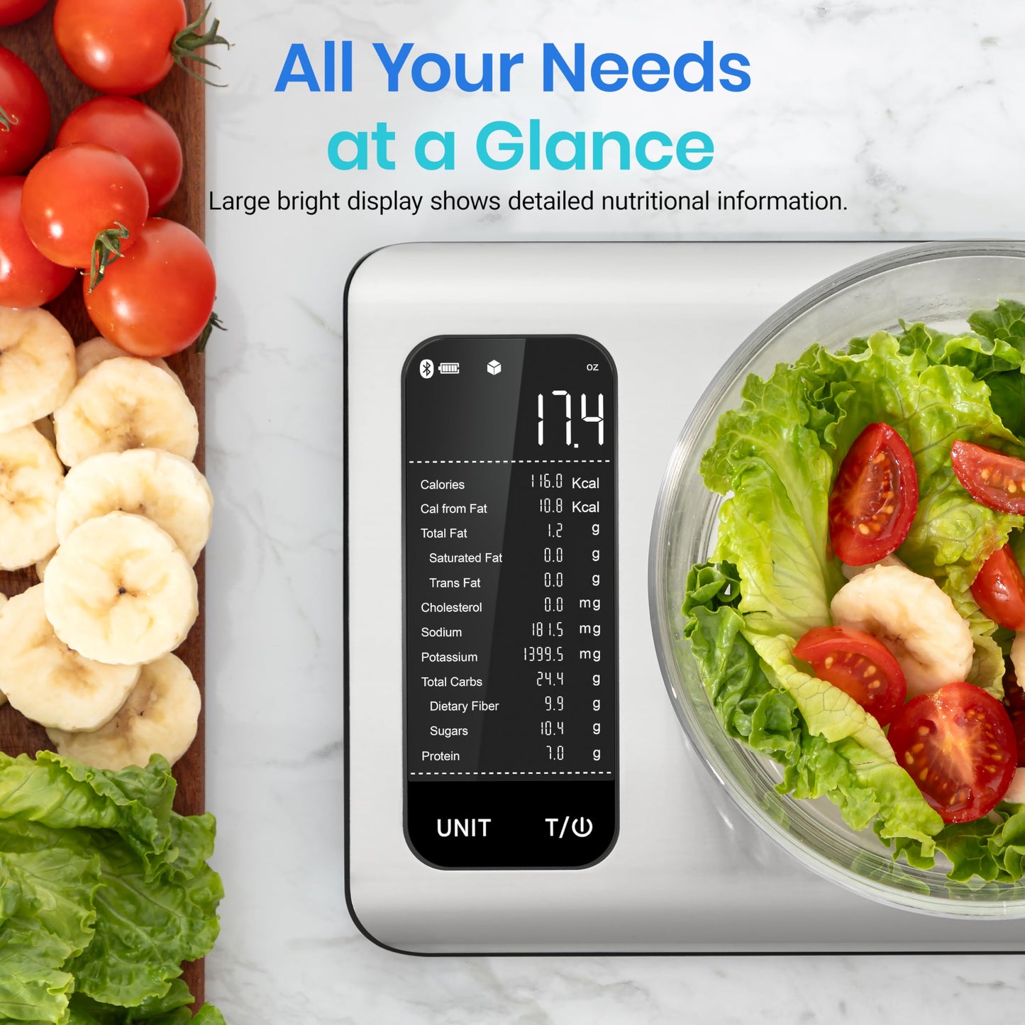 Etecktiy Smart Food Kitchen Scale with Nutritional Calculator, Free App with 19 Nutrients Tracking, Calorie, Marco, Digital weight grams and ounces for weight loss, Premium Stainless Steel, 11lb