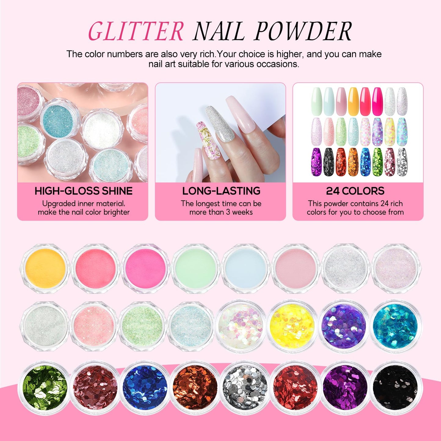 Peacecolor Acrylic Nail Kit with Everything with Drill and U V Light 6Pcs Acrylic Powder 4Pcs Gel Nail Polish 24Pcs Glitter Powder Base Top Coat Nail Tools Manicure Kit DIY Home Salon