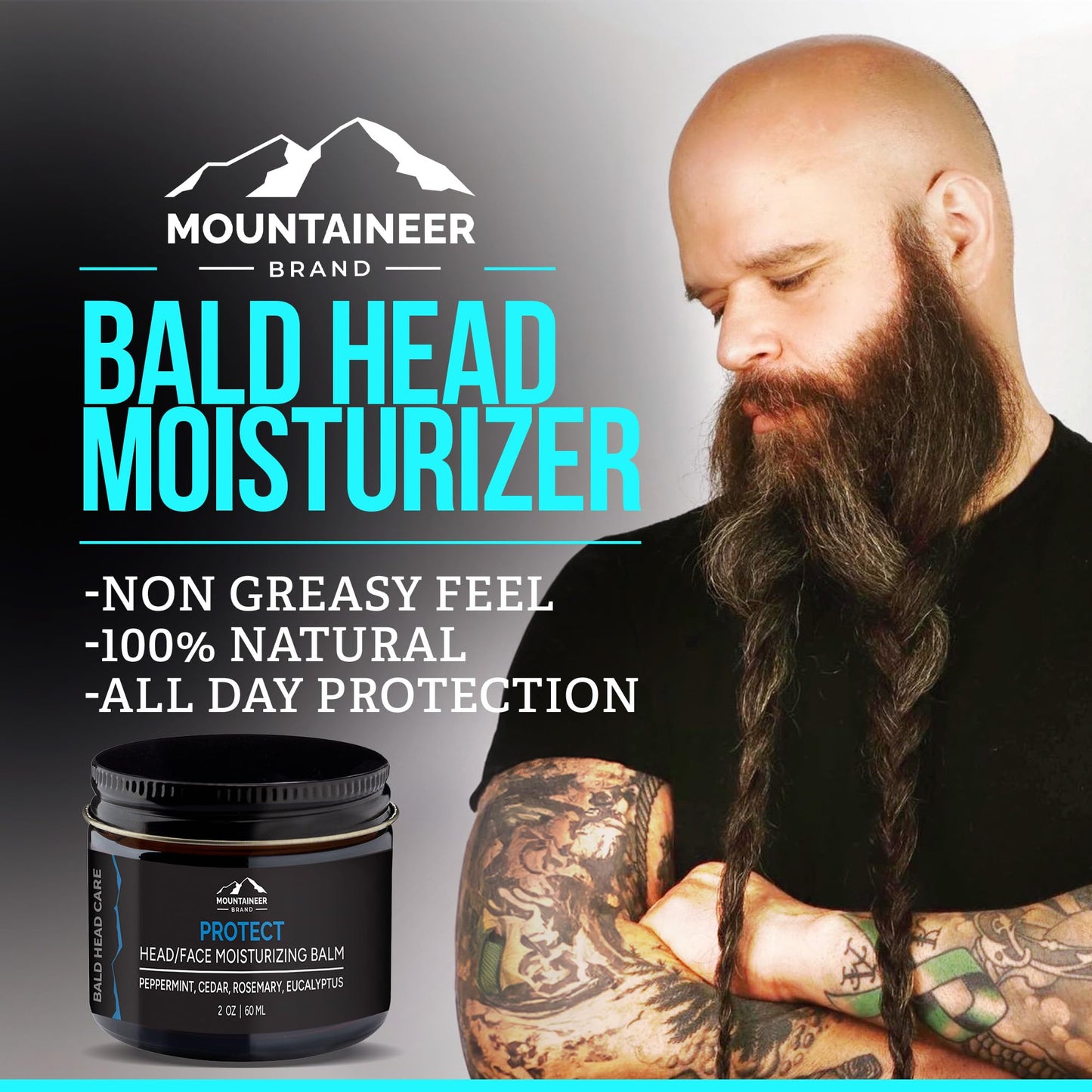 Mountaineer Brand All Natural Bald Head Moisturizer and After Shave Balm | Bald Head Care for Men | Non-Greasy Scalp and Face Lotion | Refreshing Natural Scent | Made in USA | Protect 2oz